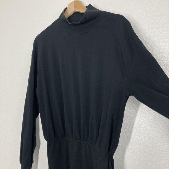 Nation LTD Lisa Dress Small Jet Black Mock Neck Long Sleeve Cotton Button Hem - Picture 11 of 16